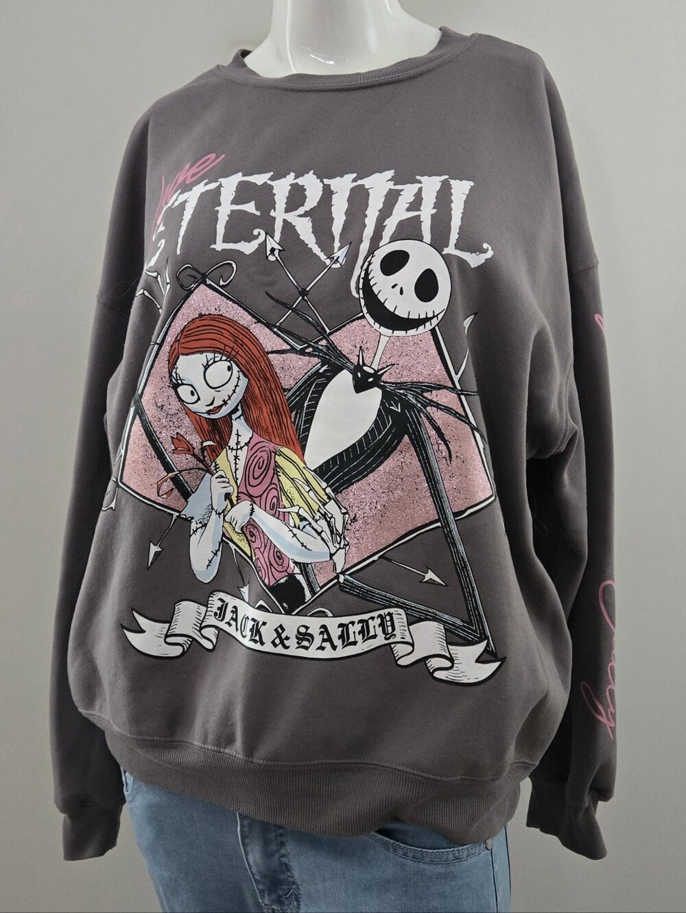 Disney Tim Burton's The Nightmare Before Christmas Grey Womens Large Sweater
